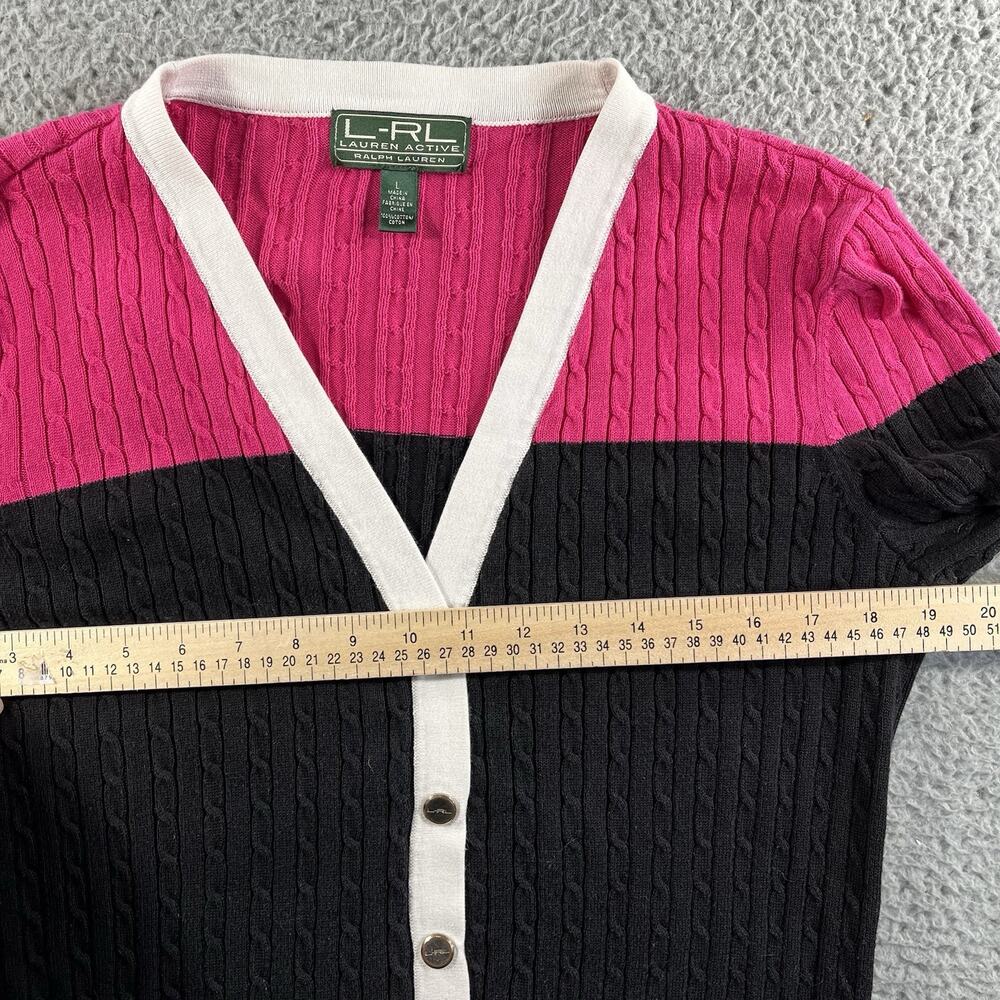 Lauren Active Ralph Lauren Cardigan Sweater Womens L Large Colorblock Cable Knit - Picture 5 of 9